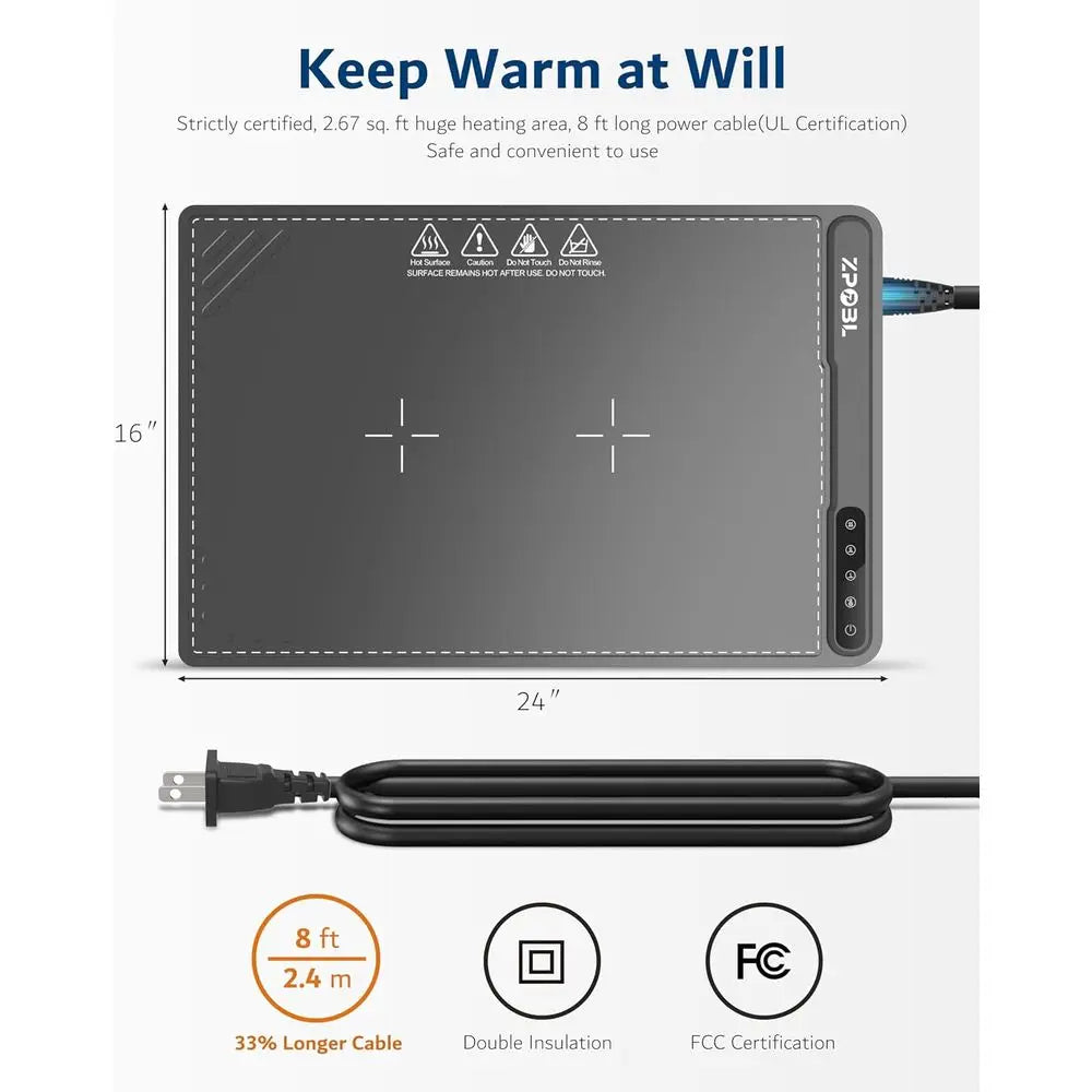 Electric Food Warming Tray (24x16), Portable & Rollable with Storage Bag