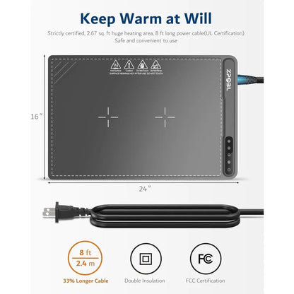 Electric Food Warming Tray (24x16), Portable & Rollable with Storage Bag