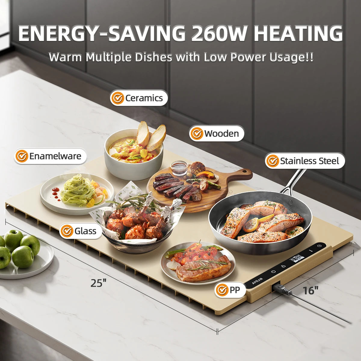 Food Warming Plate, Adjustable Temperature, Silicone Foldable with pouch