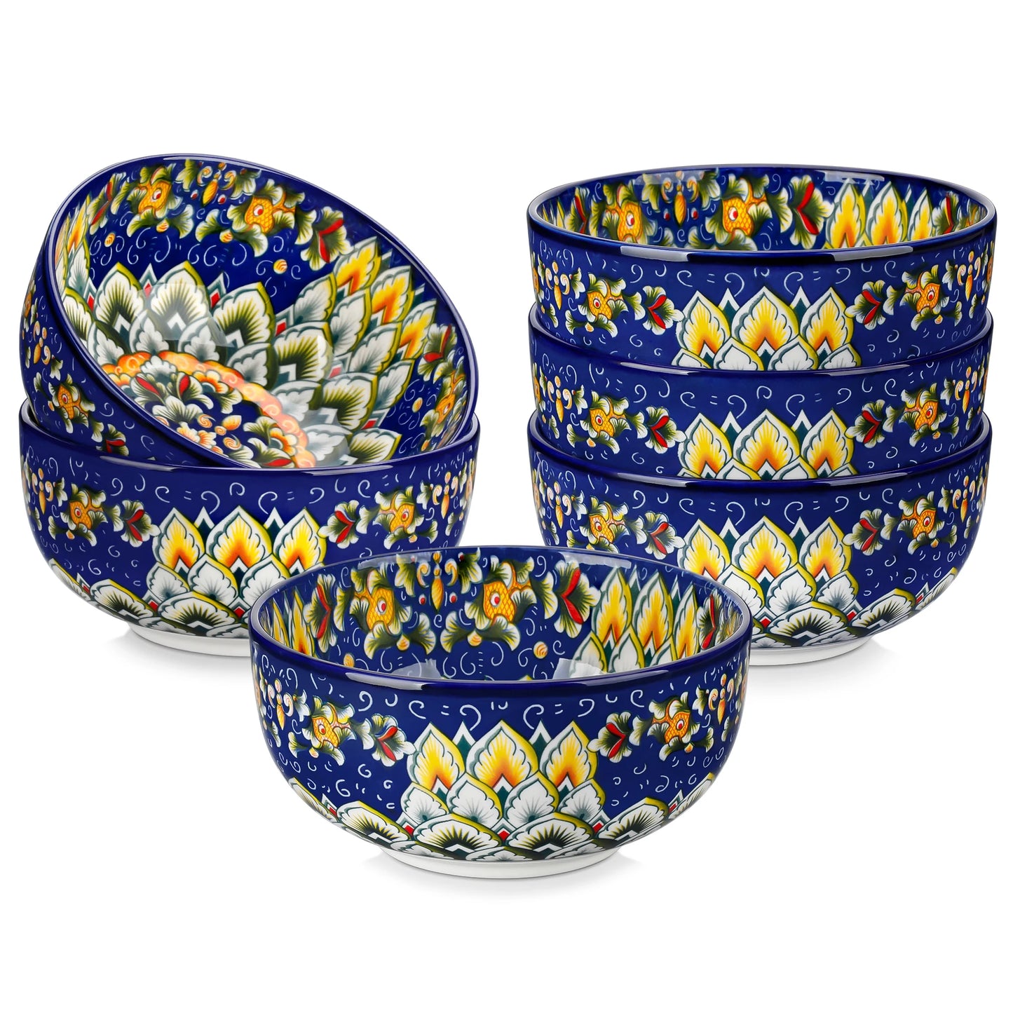 Bohemian style,  Set of 6 or12 Bowls, 28 Oz Ceramic Bowls