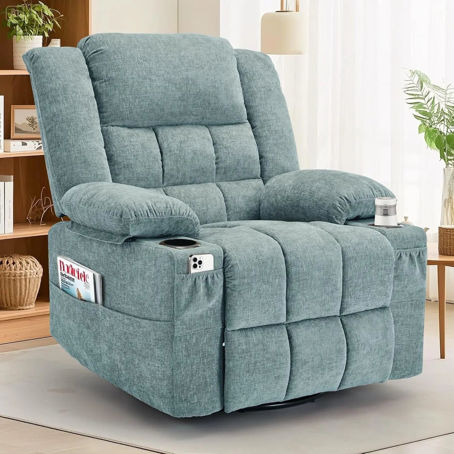 Swivel Rocker Recliner with Massage, Heating, and Cup Holder