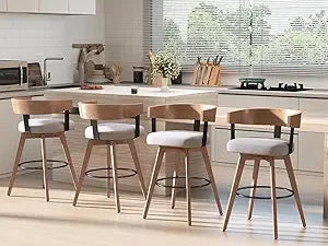 Modern Swivel Bar Stools, Set of 4, 26" Upholstered Counter Height with Footrest