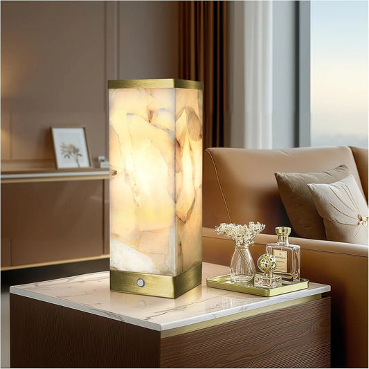 Alabaster Rechargeable LED Table Lamp, Portable, Battery Operated Night Light , Bulb Included