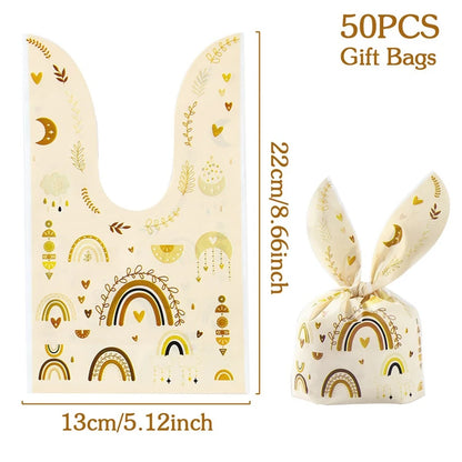 50pcs Rabbit Ear Bags, Cartoon Plastic Bags for Snacks, Cookies, Candy