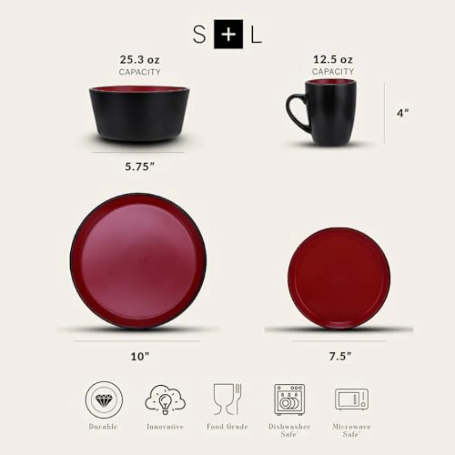 16 Piece Albie Stoneware Dinnerware Set, Microwave and Dishwasher Safe