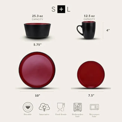 16 Piece Albie Stoneware Dinnerware Set, Microwave and Dishwasher Safe