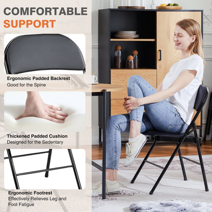 Leather Padded Folding Chair, 4 Pack, Sturdy and Durable