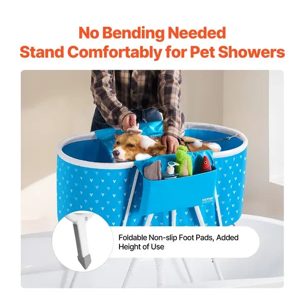 Portable Dog Bathtub, Elevated & Foldable Space-saving with Quick Drainage,