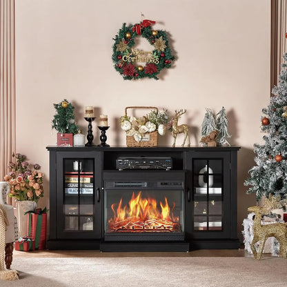 3-Sided Glass Fireplace TV Stand for TVs up to 65'' w/ cabinets