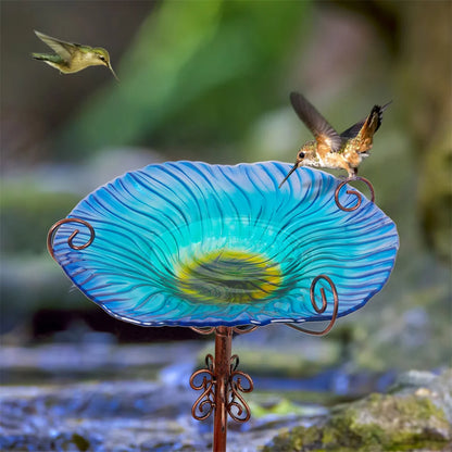 Large Outdoor Glass Bird Bath/Bird Feeder Bowl with stand