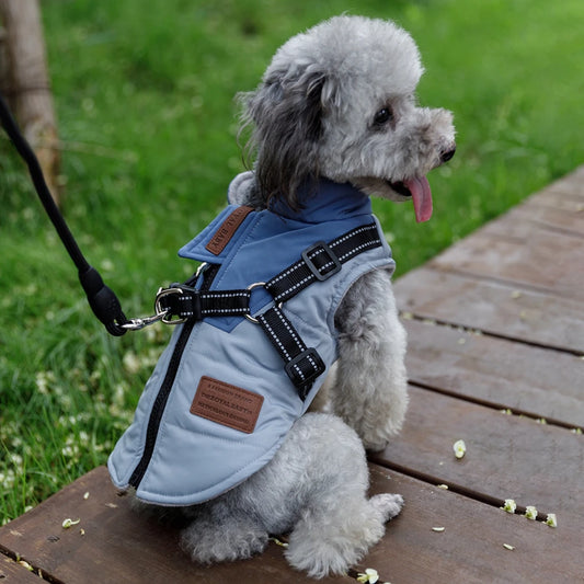Winter Pet Zippered Fleece Jacket With Harness, Warm, Waterproof and Windproof