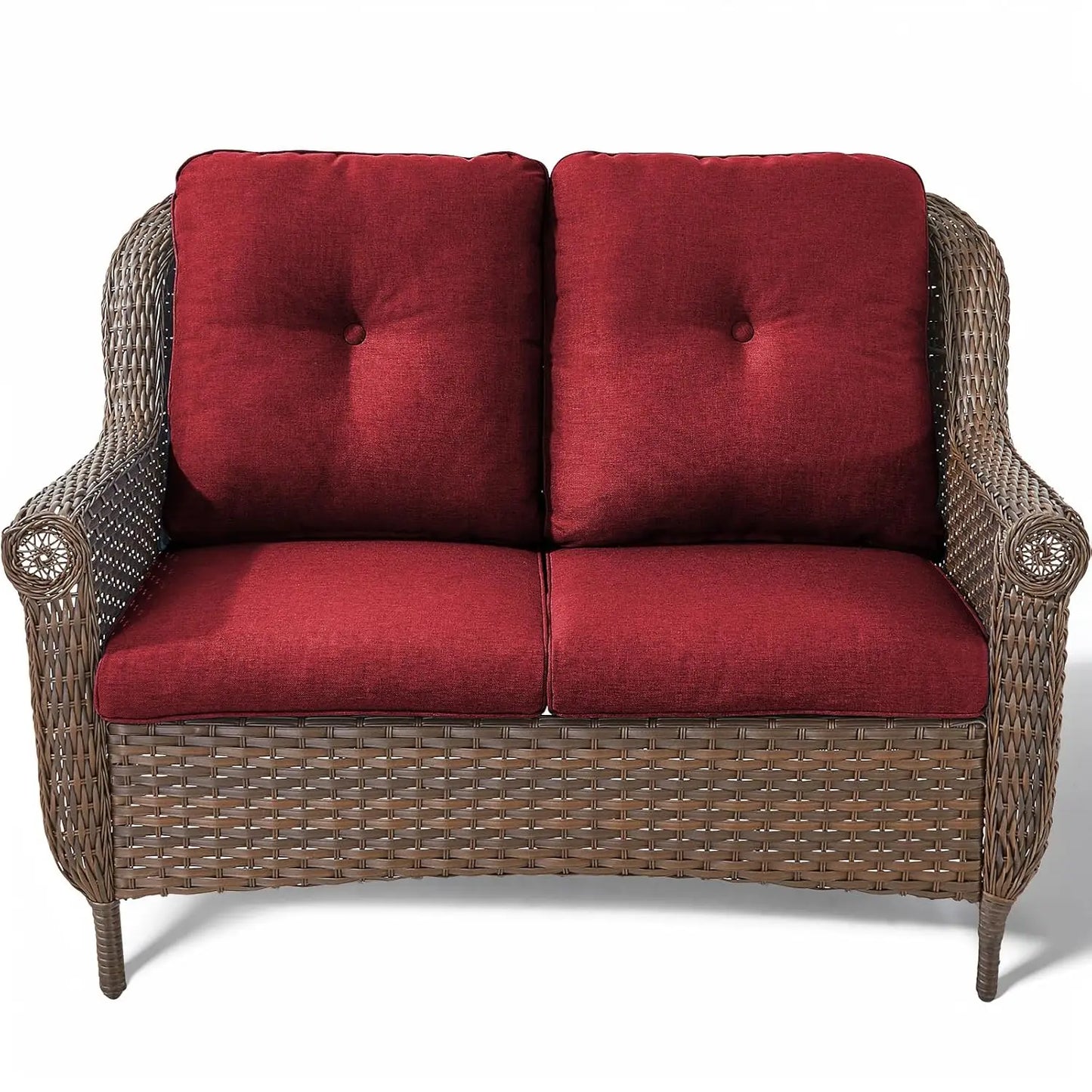 Patio Loveseat Sofa - Heavy Duty, All-Weather Brown Rattan Wicker