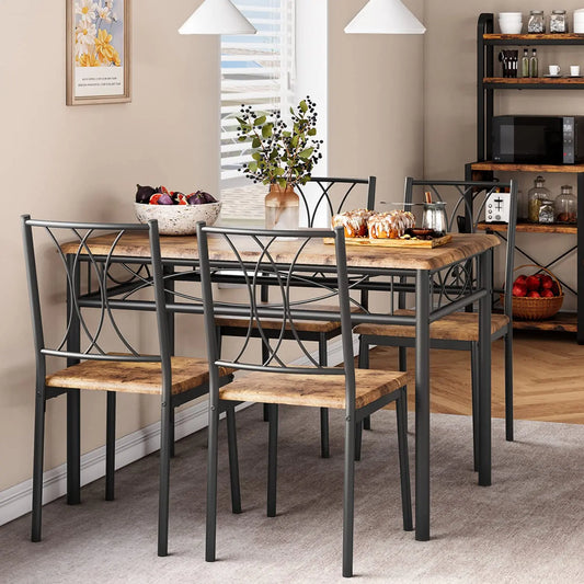 Kitchen Table with 4 Chairs, Metal and Wood Rectangular