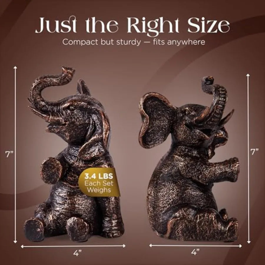 Vintage Elephant Bookends with Non-Slip Padding - Heavy Duty Resin