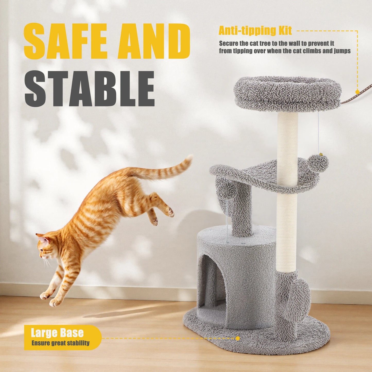 33IN Cat Tree, Multi-Level Tower, Play House with Sisal Scratching Post
