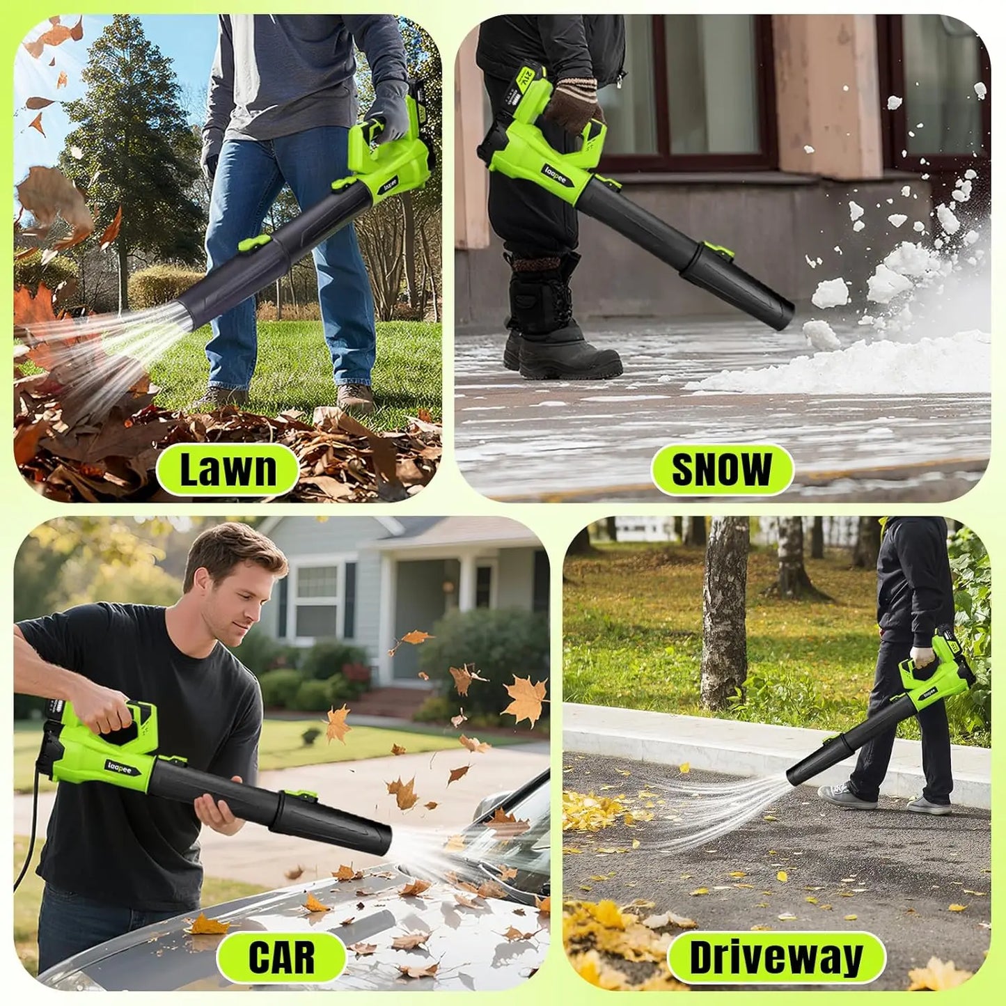Cordless Leaf Blower/Snow Removal with 2 Batteries & Fast Charger, 6-Speed Control