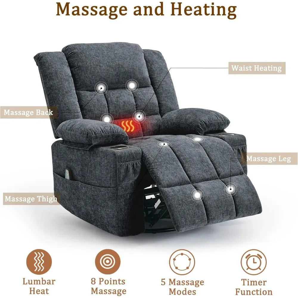 Swivel Rocker Recliner with Massage, Heating, and Cup Holder