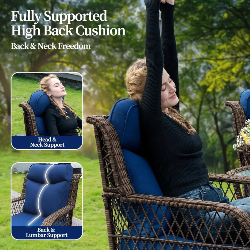 3 Pcs. Outdoor Swivel Rocker Chairs with Rattan Side Table