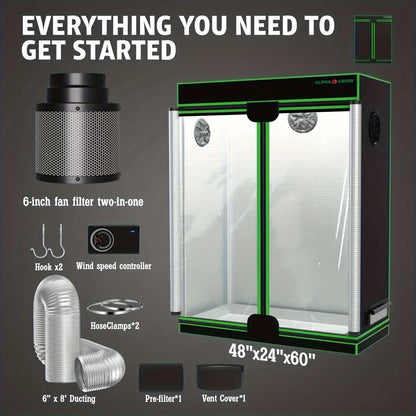 24"x24"x48" Grow Tent Kit With 6 Inch Air Carbon Filter, Australian Virgin Charcoal & Speed Controller