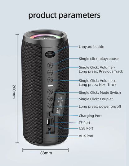 High-power Bluetooth Speaker, 40W 3D Stereo, Portable, Waterproof , Long Battery Life