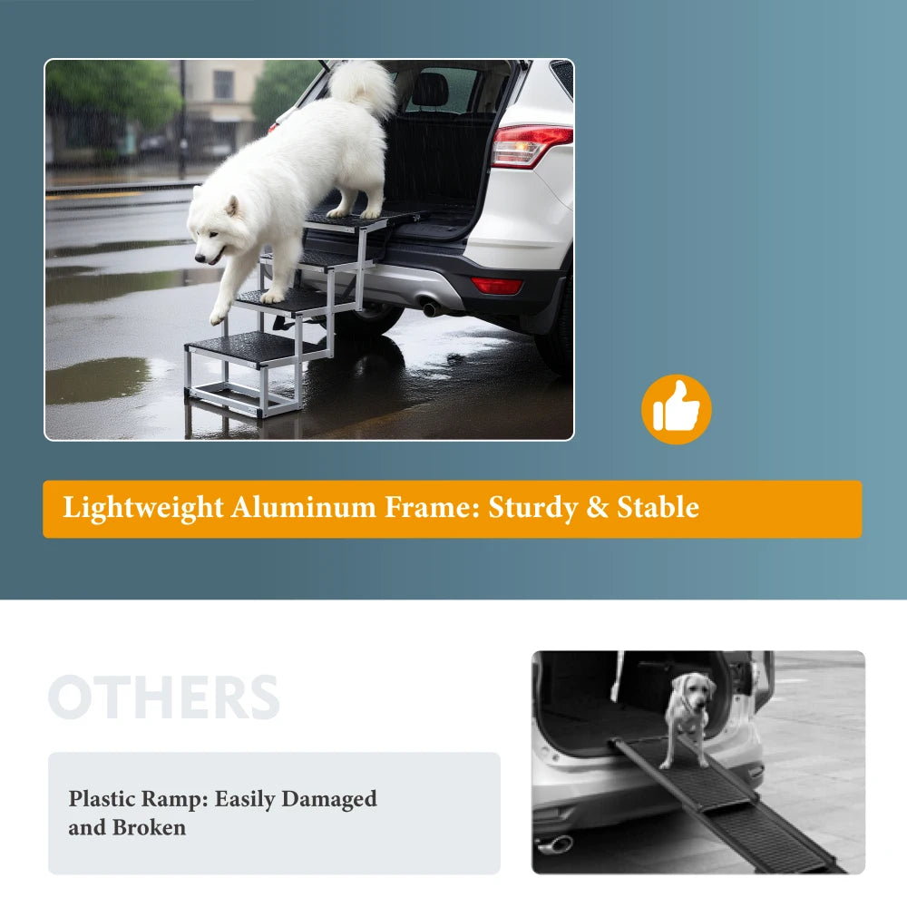 Foldable Dog Steps, Portable Pet Stairs with Non-Slip Surface & Reinforced Design