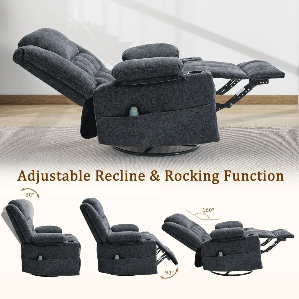 Swivel Rocker Recliner with Massage, Heating, and Cup Holder