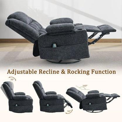 Swivel Rocker Recliner with Massage, Heating, and Cup Holder