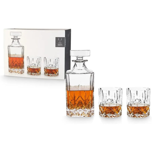 Admiral 3-Piece Crystal Whiskey Decanter Set and Tumblers