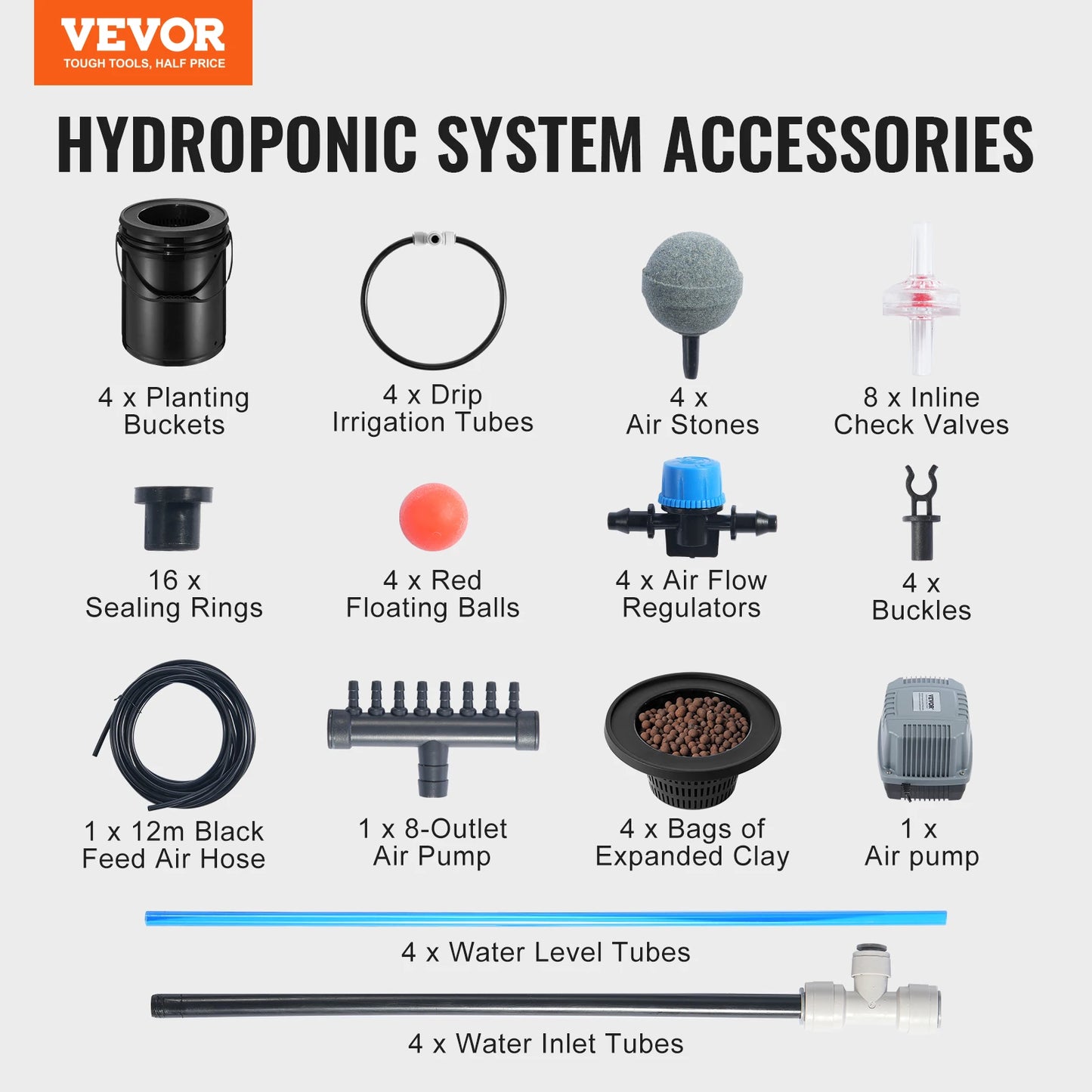 Hydroponics Grow System w/ Top Drip Kit, Deep Water Culture, 5-Gallon Buckets with Air Pump