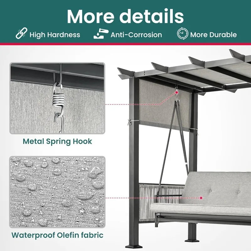 2-in-1 Convertible Porch Swing/Bed with Wicker Armrests and Canopy