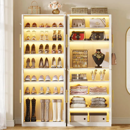 Tall Storage Cabinet with Acrylic Doors and LED Lights with Adjustable Shelves