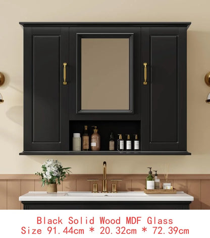 36" Wall Mounted Medicine Cabinet with Mirror, 3 Door Storage Cabinet