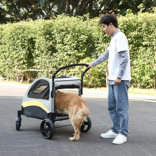 Portable Dog Stroller 4 Wheels - Foldable, Breathable Carrier