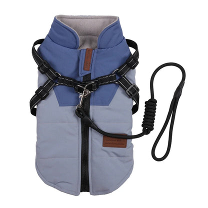 Winter Pet Zippered Fleece Jacket With Harness, Warm, Waterproof and Windproof