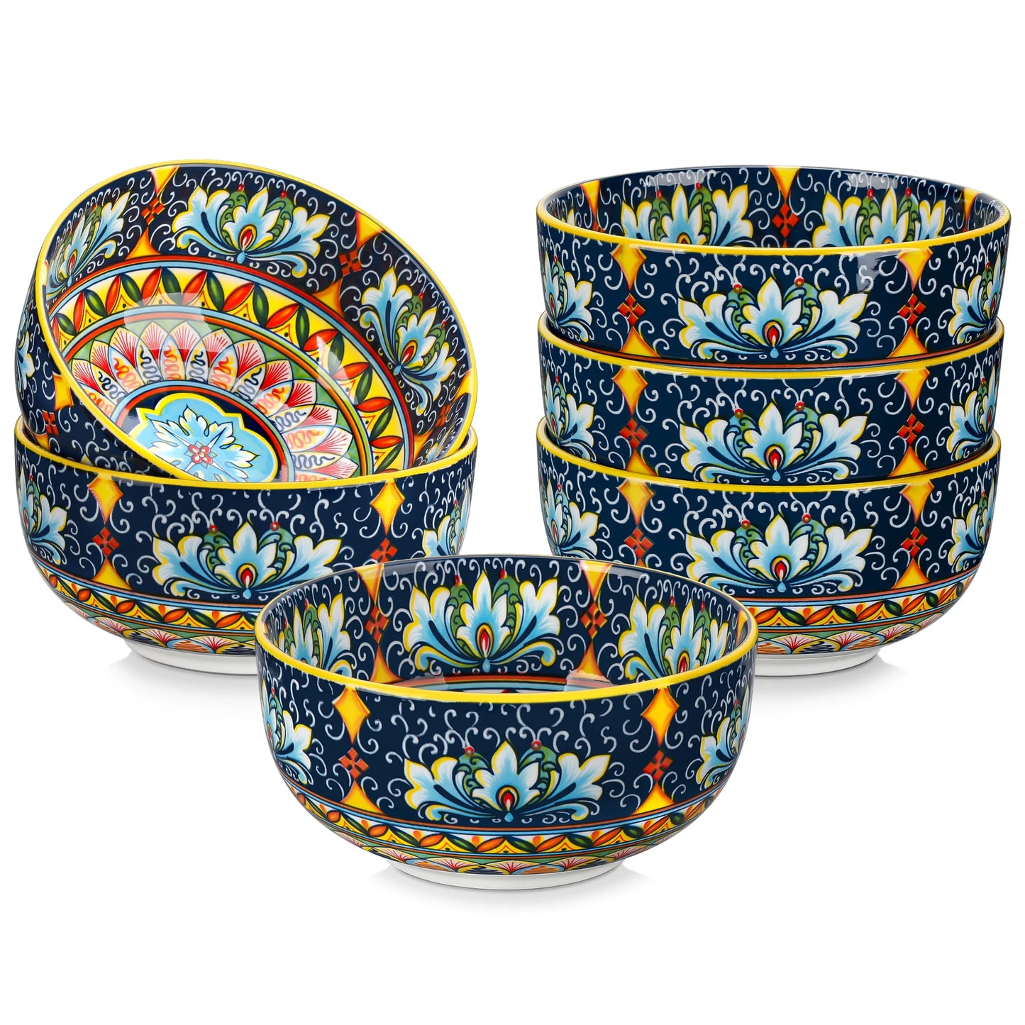 Bohemian style,  Set of 6 or12 Bowls, 28 Oz Ceramic Bowls