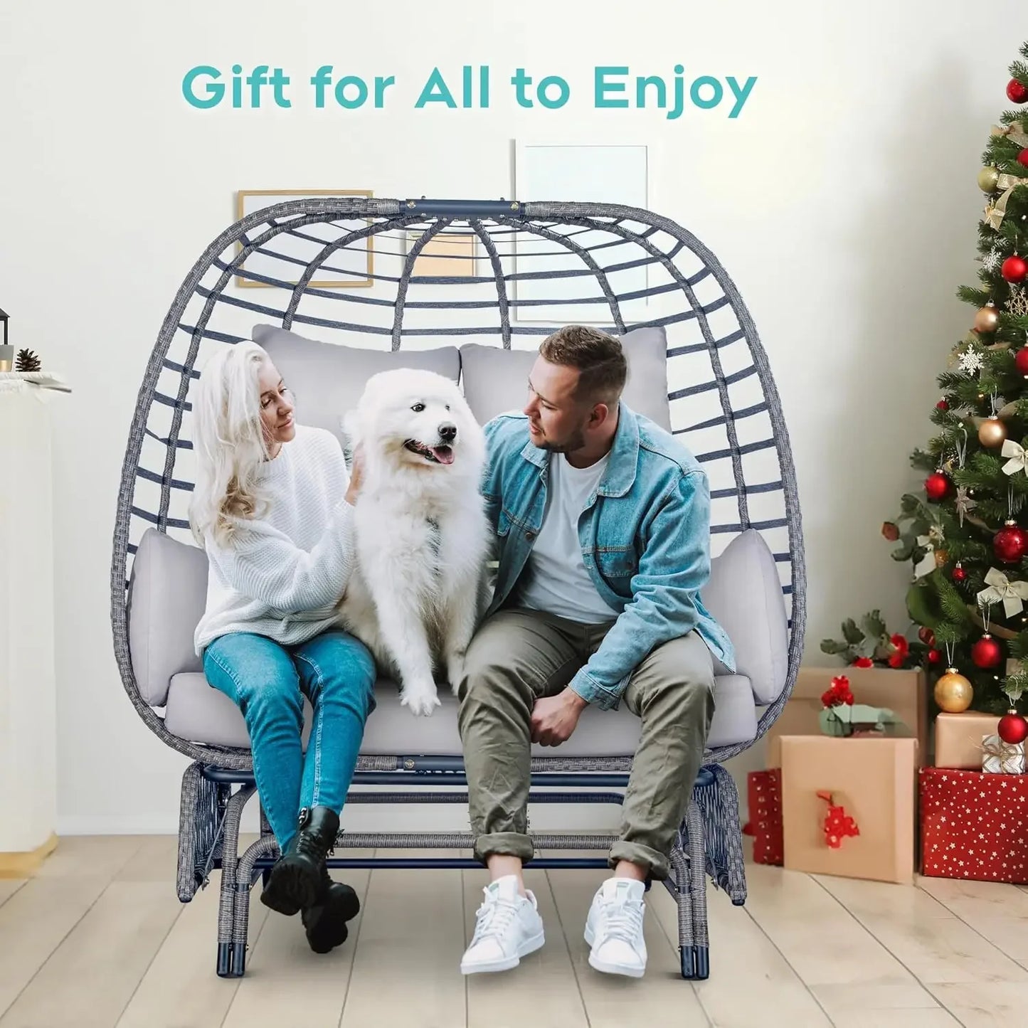 Double Egg Patio Chair  - 500lbs Capacity For 2 Person, Oversized Wicker Rocking/ Glider Chair