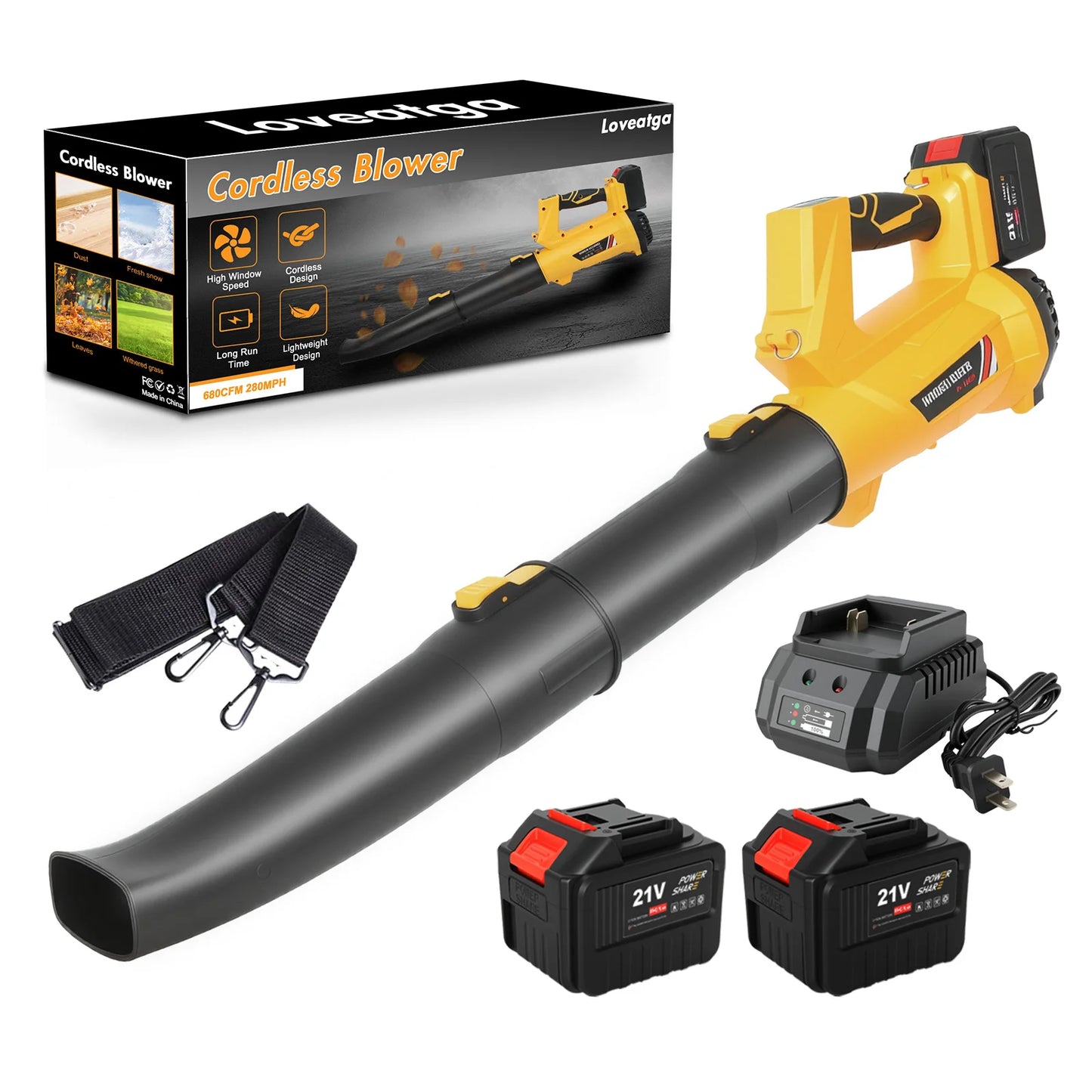 21V Batteries Cordless Electric Air Blower Fast Charger 6-Speed LCD Display