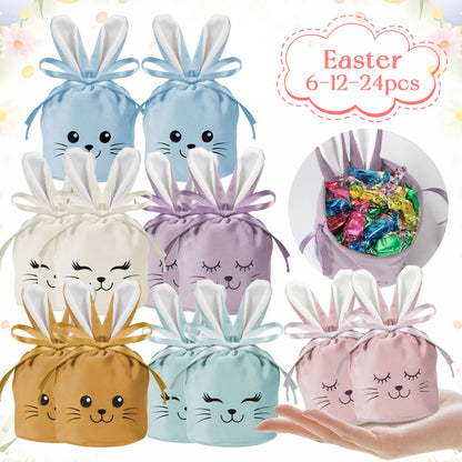 12-24pcs Easter Bunny Bags, Velvet, Bunny Ear Gift Bags