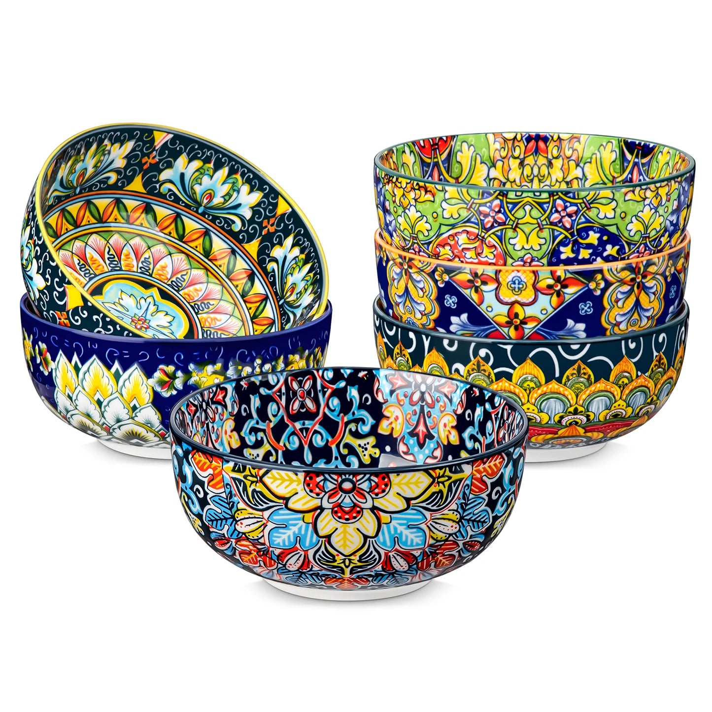 Bohemian style,  Set of 6 or12 Bowls, 28 Oz Ceramic Bowls