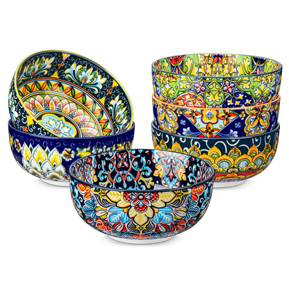 Bohemian style,  Set of 6 or12 Bowls, 28 Oz Ceramic Bowls