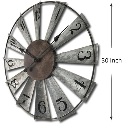 30inch Windmill Distressed Rustic Metal Wall Clocks