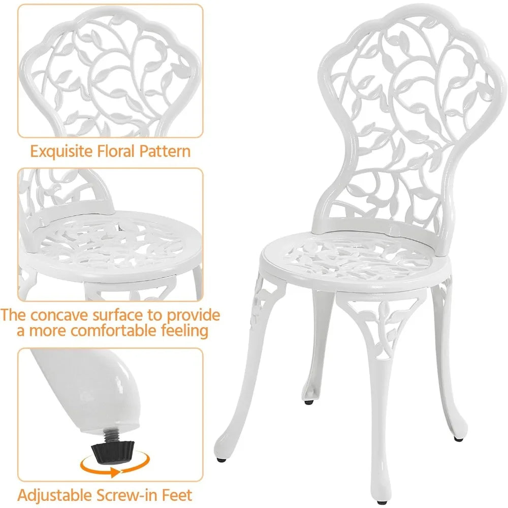 3-Piece Bistro Set w/Leaf Design, Rust-Resistant Cast Aluminum Table and Chairs