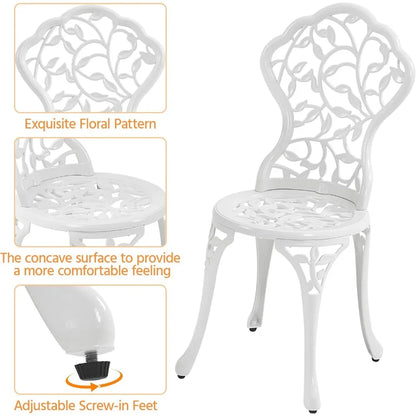 3-Piece Bistro Set w/Leaf Design, Rust-Resistant Cast Aluminum Table and Chairs