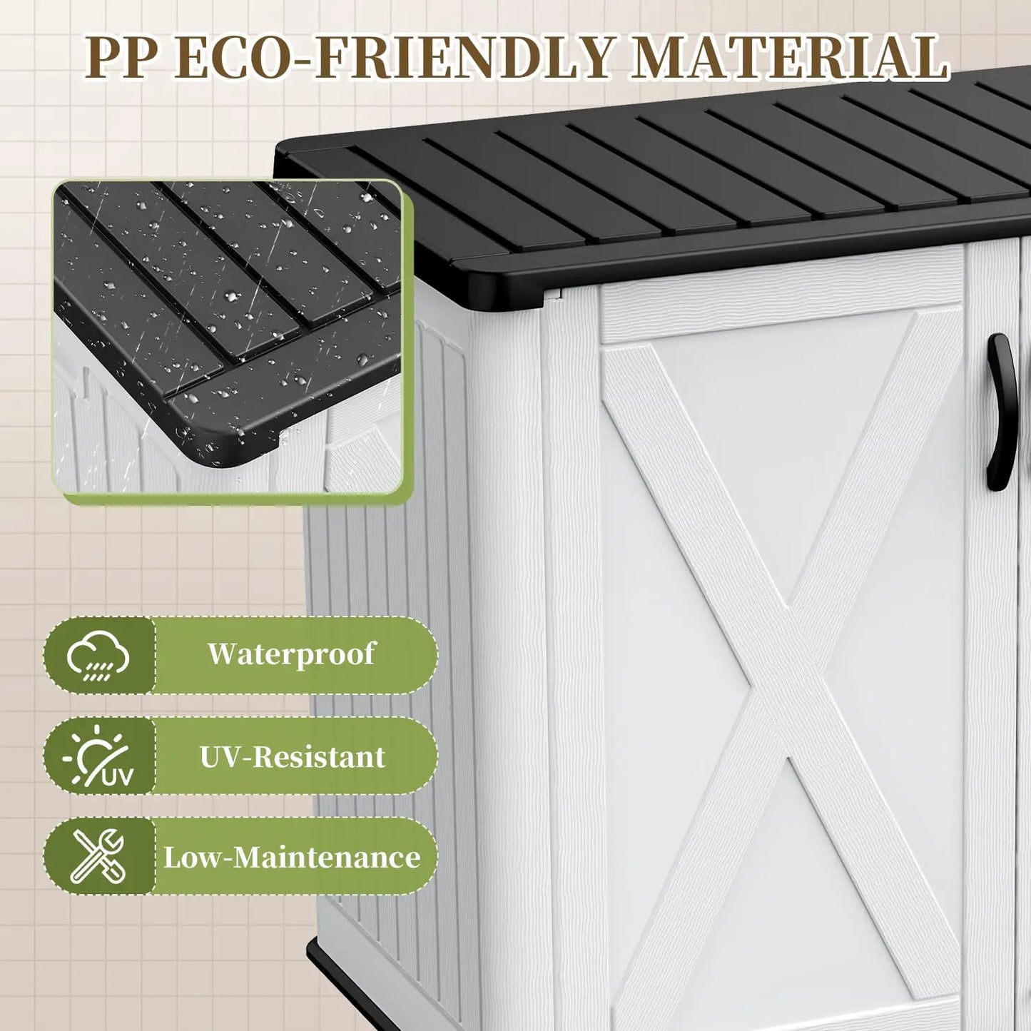 Outdoor Storage Cabinet with Lockable Door, Waterproof-Horizontal Storage Shed, 25 Cu. ft.