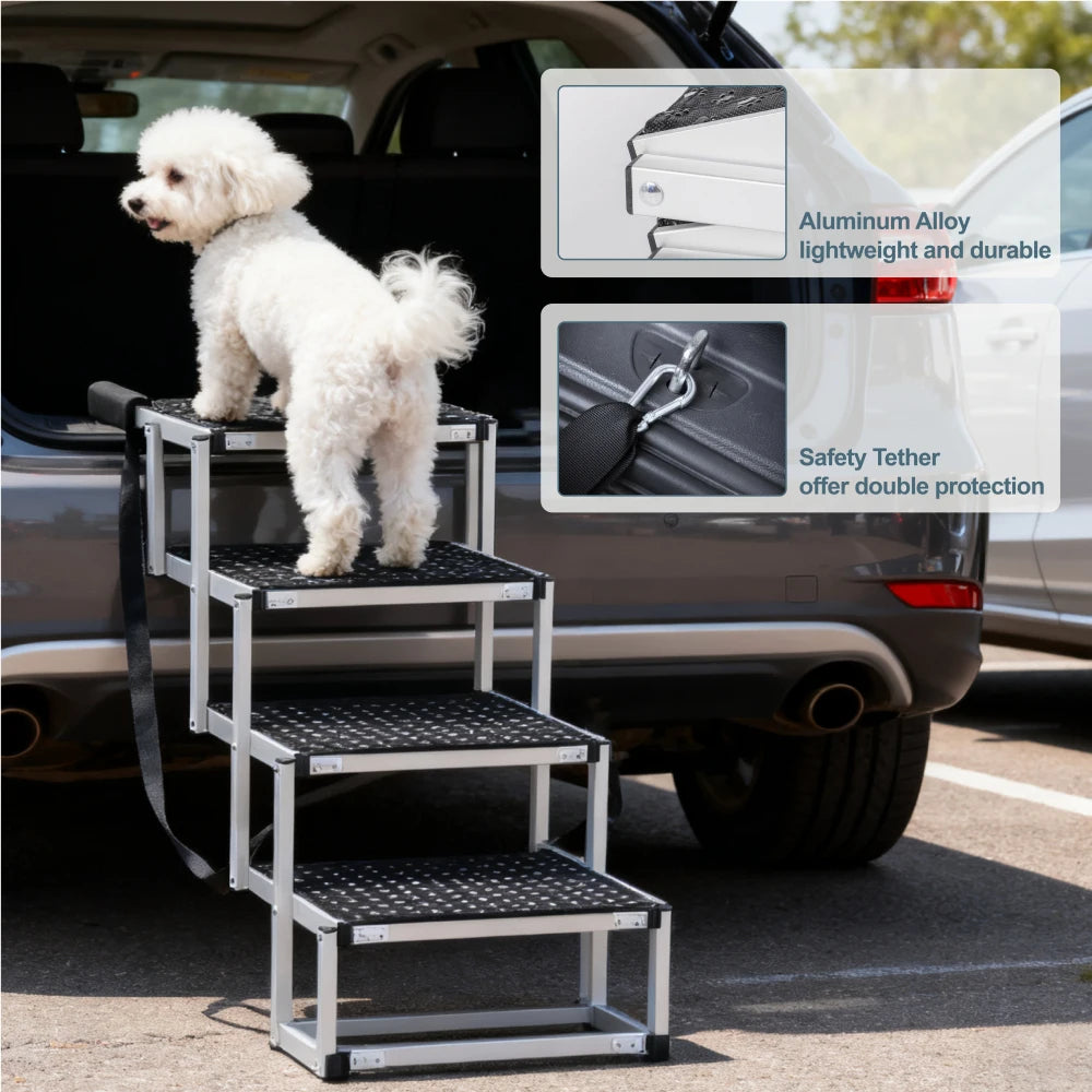 Foldable Dog Steps, Portable Pet Stairs with Non-Slip Surface & Reinforced Design