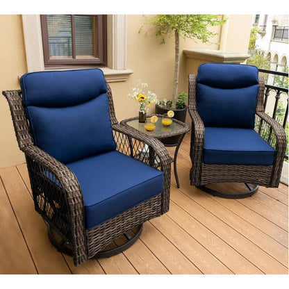3 Pcs. Outdoor Swivel Rocker Chairs with Rattan Side Table
