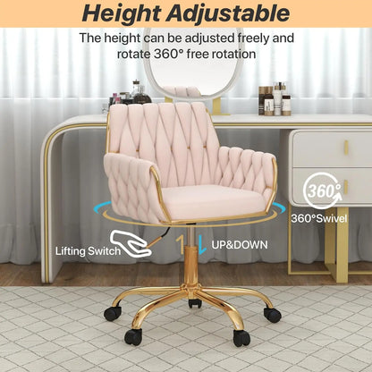 Velvet Desk/Vanity Chair, Modern, Height Adjustable w/ 360° Swivel