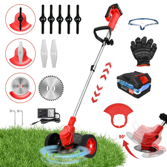 21V Cordless Grass Trimmer, 3-in-1 Brush with Wheels, 24V Lithium-ion battery
