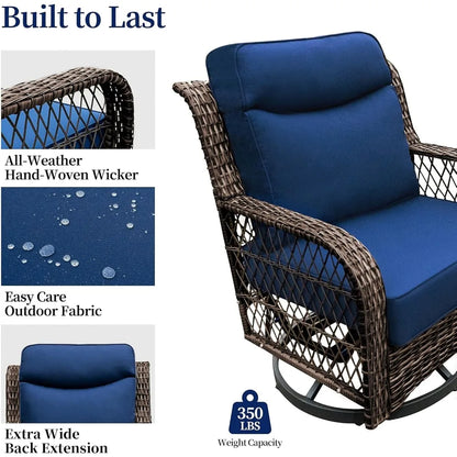 3 Pcs. Outdoor Swivel Rocker Chairs with Rattan Side Table