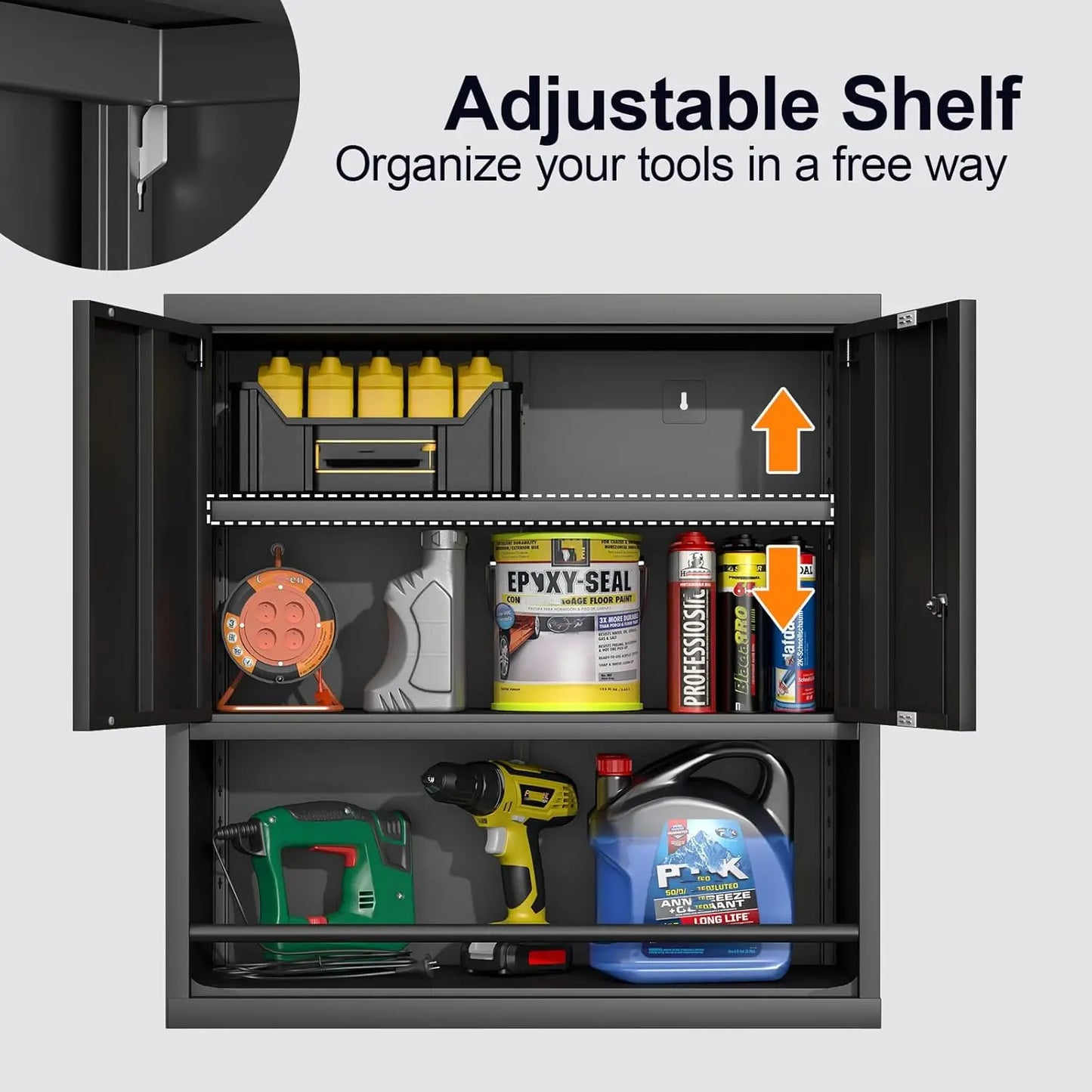 31" H Locking Metal Storage Cabinet with Doors and Shelves, Lockable Wall Mount